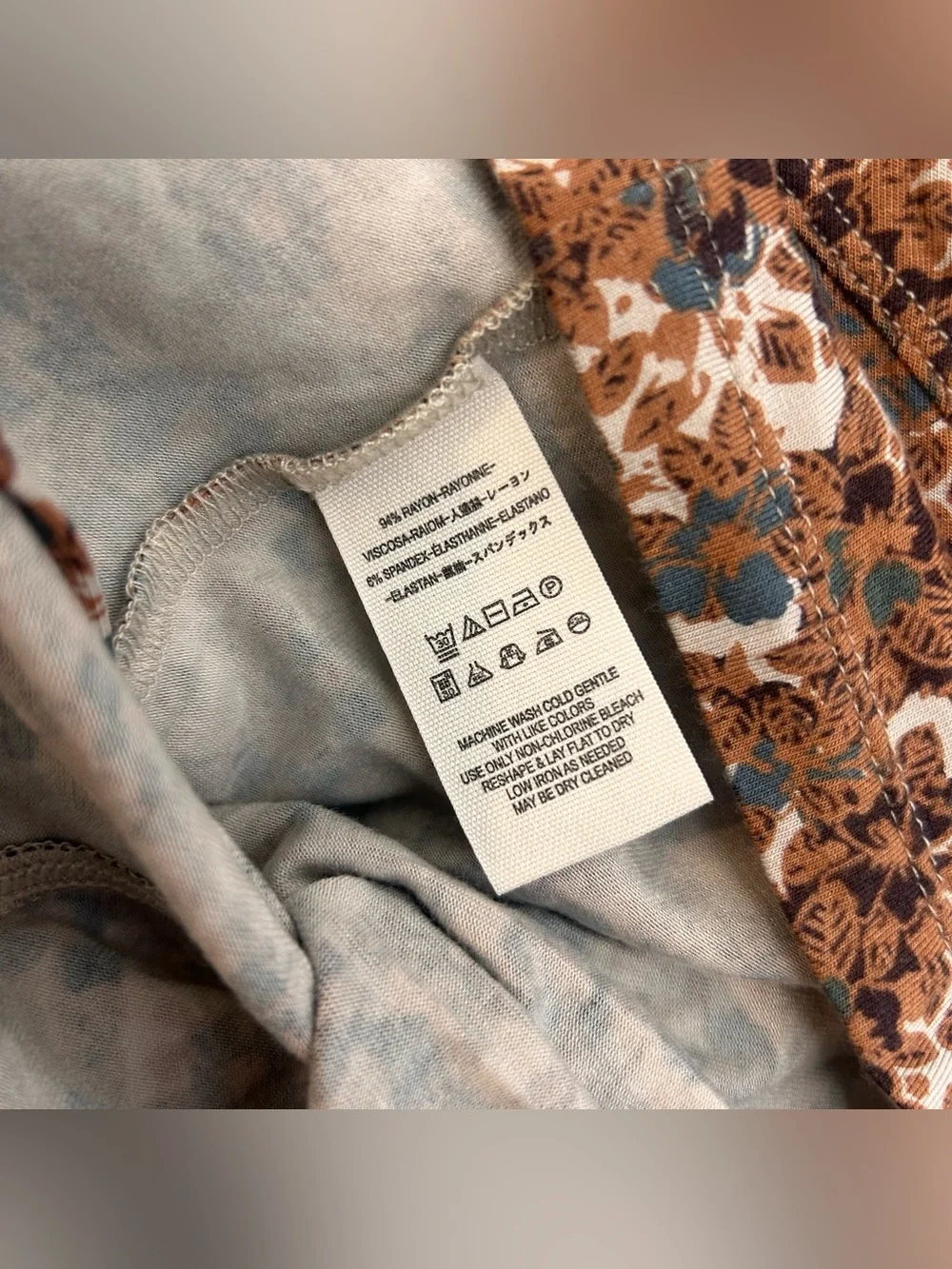 Free People Brown Disty Floral V-neck Short Puff Sleeve Button Front Top Size XS